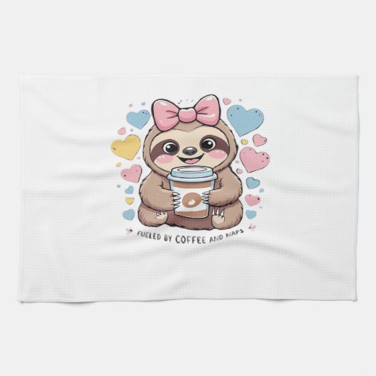Cute Sloth Coffee Lover Shirt � Funny Fueled by Co Geschirrtuch (Horizontal)