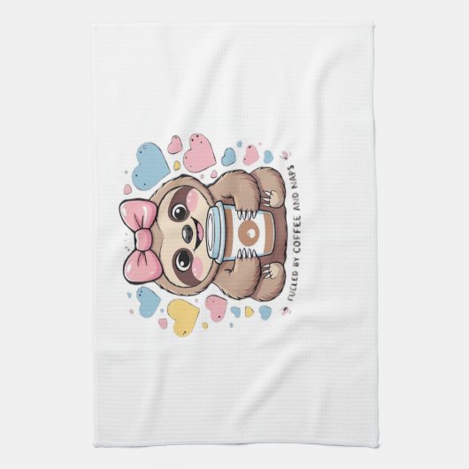 Cute Sloth Coffee Lover Shirt � Funny Fueled by Co Geschirrtuch (Vertikal)