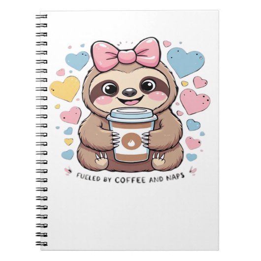 Cute Sloth Coffee Lover Shirt � Funny Fueled by Co Notizblock (Vorderseite)