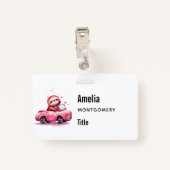 Cute Sloth Driving a Pink Convertible Ausweis (Rückseite mit Klammer)