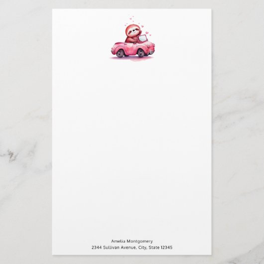 Cute Sloth Driving a Pink Convertible Briefpapier (Vorderseite)