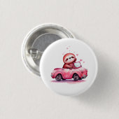 Cute Sloth Driving a Pink Convertible Button (Vorne & Hinten)