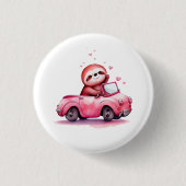 Cute Sloth Driving a Pink Convertible Button (Vorderseite)