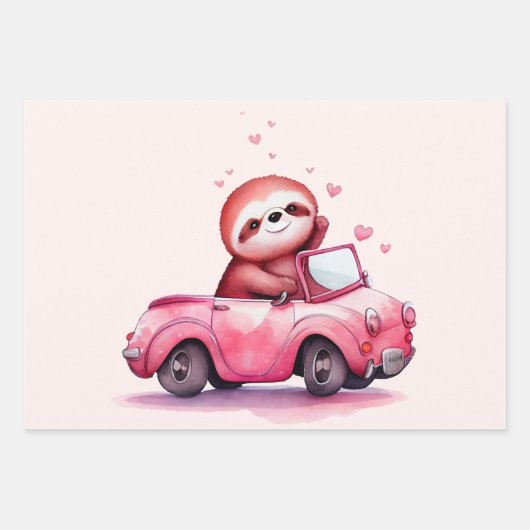 Cute Sloth Driving a Pink Convertible Geschenkpapier Set (Vorderseite 3)