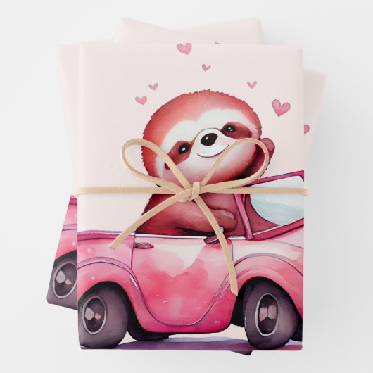 Cute Sloth Driving a Pink Convertible Geschenkpapier Set (Beispiel)