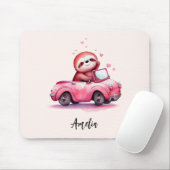 Cute Sloth Driving a Pink Convertible Mousepad (Mit Mouse)