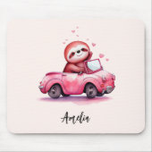 Cute Sloth Driving a Pink Convertible Mousepad (Vorne)