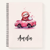 Cute Sloth Driving a Pink Convertible Notizblock (Vorderseite)