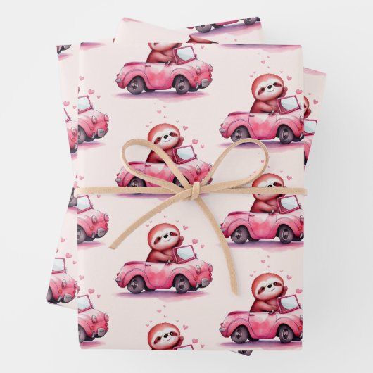 Cute Sloth Driving a Pink Convertible Pattern Geschenkpapier Set (Beispiel)