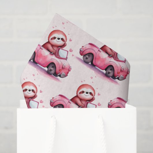 Cute Sloth Driving a Pink Convertible Pattern Seidenpapier (Geschenk Tasche)