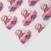 Cute Sloth Driving a Pink Convertible Pattern Seidenpapier (Detail)