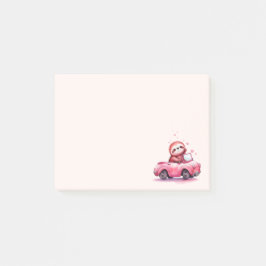 Cute Sloth Driving a Pink Convertible Post-it Klebezettel