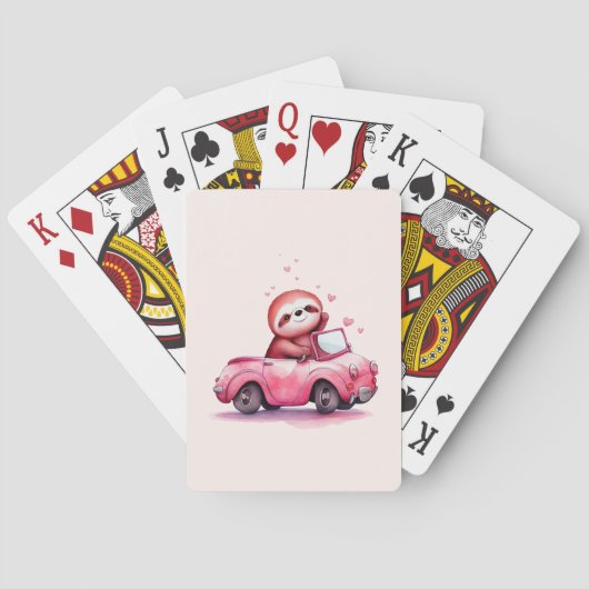 Cute Sloth Driving a Pink Convertible Spielkarten (Rückseite)