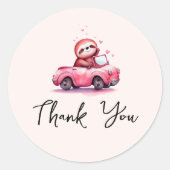 Cute Sloth Driving a Pink Convertible Thank You Runder Aufkleber (Vorderseite)