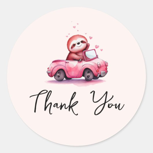 Cute Sloth Driving a Pink Convertible Thank You Runder Aufkleber (Vorderseite)