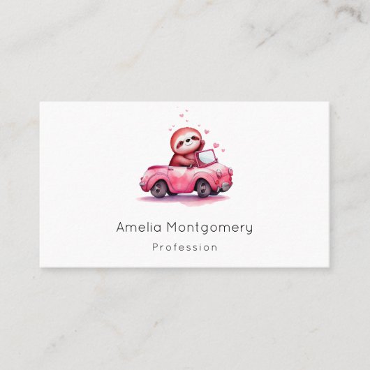 Cute Sloth Driving a Pink Convertible Visitenkarte (Vorderseite)