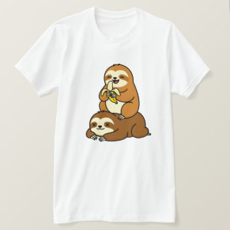 Cute Sloth Eating Banana on Lazy Sloth Funny Carto T-Shirt