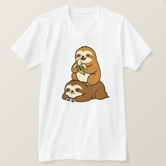 Cute Sloth Eating Banana on Lazy Sloth Funny Carto T-Shirt (Design vorne)