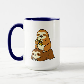 Cute Sloth Eating Banana on Lazy Sloth Funny Carto Tasse