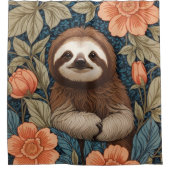Cute Sloth Elegant Floral William Morris Inspired Duschvorhang (Vorderseite)
