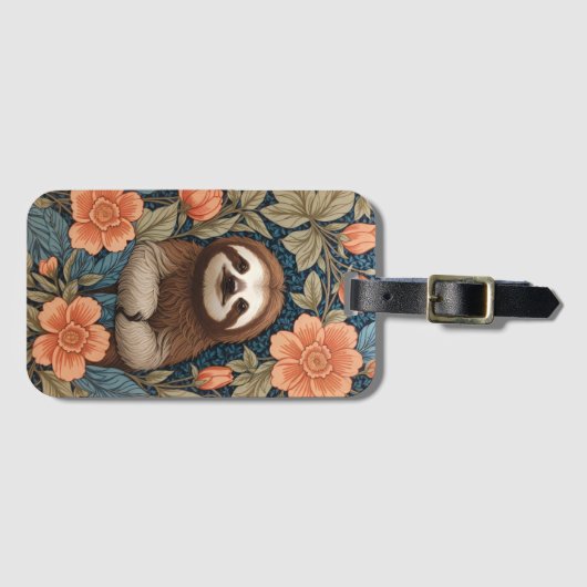 Cute Sloth Elegant Floral William Morris Inspired Gepäckanhänger (Vorderseite (Horizontal))