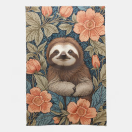 Cute Sloth Elegant Floral William Morris Inspired Geschirrtuch