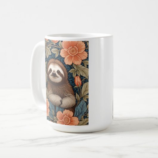 Cute Sloth Elegant Floral William Morris Inspired Kaffeetasse (Vorderseite Links)