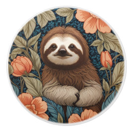 Cute Sloth Elegant Floral William Morris Inspired Keramikknauf