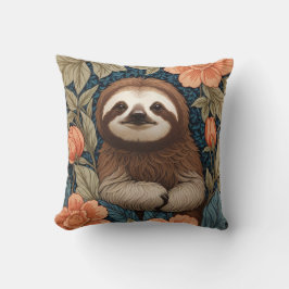 Cute Sloth Elegant Floral William Morris Inspired Kissen