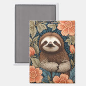 Cute Sloth Elegant Floral William Morris Inspired Magnet (Vorderseite/Rückseite)