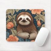 Cute Sloth Elegant Floral William Morris Inspired Mousepad (Mit Mouse)