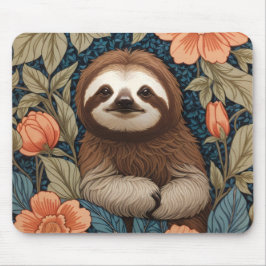 Cute Sloth Elegant Floral William Morris Inspired Mousepad