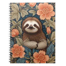 Cute Sloth Elegant Floral William Morris Inspired Notizblock