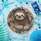 Cute Sloth Elegant Floral William Morris Inspired Pappteller (Party)
