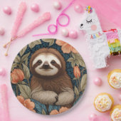 Cute Sloth Elegant Floral William Morris Inspired Pappteller (Party)