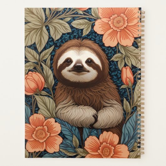 Cute Sloth Elegant Floral William Morris Inspired Planer (Rückseite)