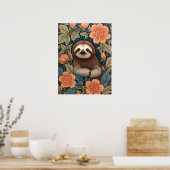 Cute Sloth Elegant Floral William Morris Inspired Poster (Küche)