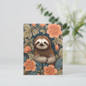 Cute Sloth Elegant Floral William Morris Inspired Postkarte (Stehend Vorderseite)