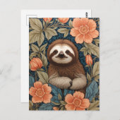 Cute Sloth Elegant Floral William Morris Inspired Postkarte (Vorne/Hinten)