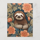 Cute Sloth Elegant Floral William Morris Inspired Postkarte (Vorderseite)