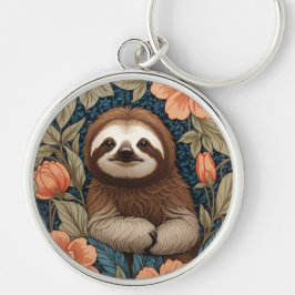 Cute Sloth Elegant Floral William Morris Inspired Schlüsselanhänger