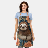Cute Sloth Elegant Floral William Morris Inspired Schürze (Getragen)
