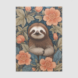 Cute Sloth Elegant Floral William Morris Inspired Seidenpapier