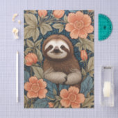Cute Sloth Elegant Floral William Morris Inspired Seidenpapier (Handwerk)