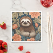 Cute Sloth Elegant Floral William Morris Inspired Serviette (Beispiel)