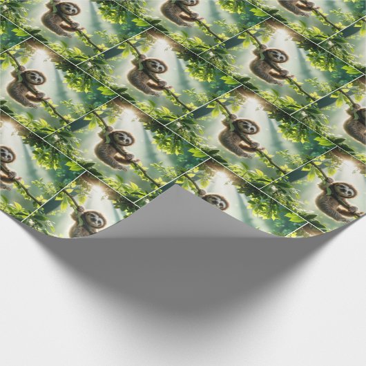 Cute Sloth Hanging From a Branch In Sunbeams Geschenkpapier (Ecke)