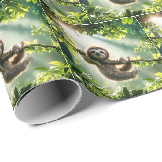 Cute Sloth Hanging From a Branch In Sunbeams Geschenkpapier (Rolleneckpunkt)