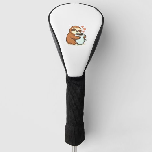 Cute Sloth Hugging Big Coffee Cup Premium T-Shirt Golf Headcover (Vorderseite)