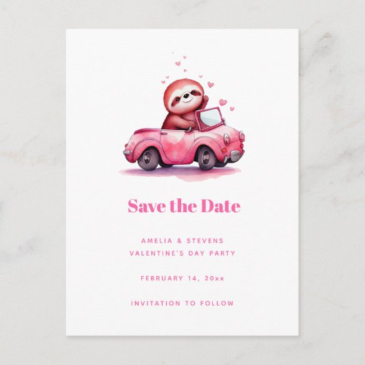 Cute Sloth in a Pink Convertible Ankündigungspostkarte (Vorderseite)