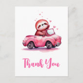 Cute Sloth in a Pink Convertible Thank You Postkarte (Vorderseite)